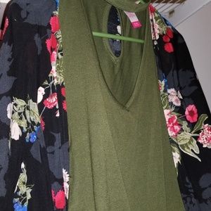 Army green sleeveless top floral cover-up